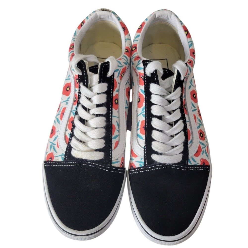 Vans Off The Wall Sz‎ 7.5 Blk Poppy Floral Print Low Top Sneakers Old Skool K552